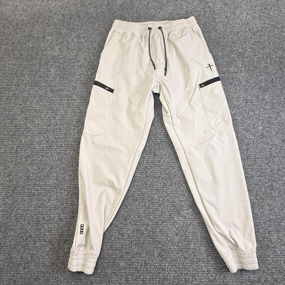 Three Nails Jogger Pants Mens Medium Gray Woven Elastic Waist Tapered Stretch